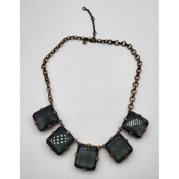 J. Crew Chunky Black Smoky Gray Square Acrylic Faceted Statement Bib Necklace - Picture 3 of 7